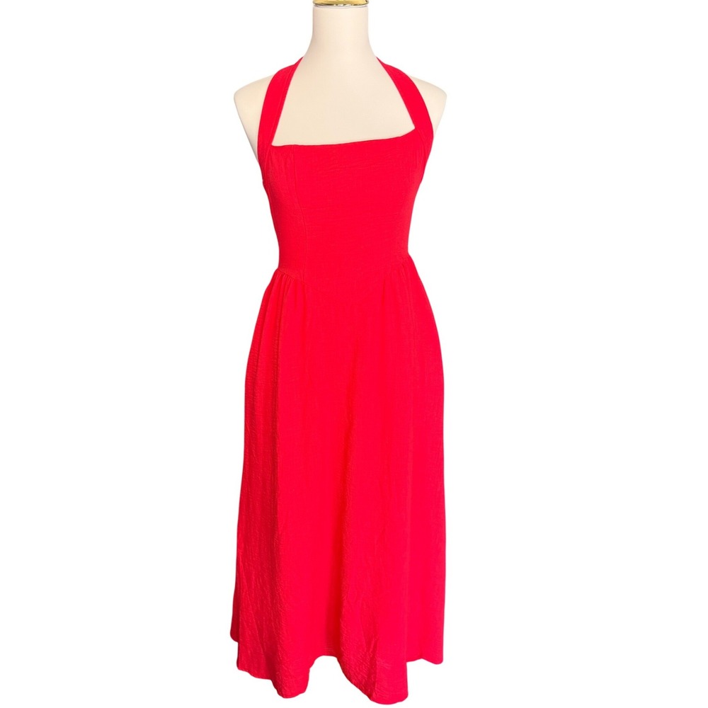 Classic Red Halter Midi Dress - Women